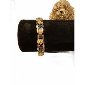 Multicolor Rhinestone Gold Tone Bracelet New 7”